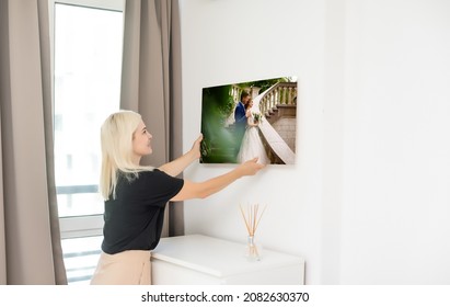 Woman Holding Wedding Photography Photo Canvas Print With Gallery Wrap.