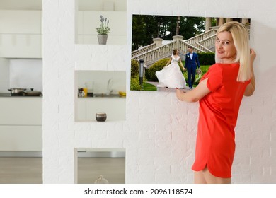 Woman Holding Wedding Photography Photo Canvas Print With Gallery Wrap.