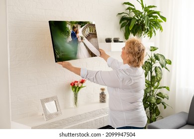 Woman Holding Wedding Photography Photo Canvas Print With Gallery Wrap.