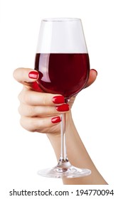 Woman Holding A Wine Glass On White Background. 