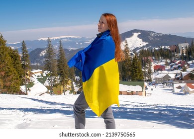 Woman Holding,carring Ukrainian National Blue Yellow Flag.war,conflict,military Invasion Beetwen Russia As Terrorist Aggressive Cruel Country And Ukraine.Ukraines Independence,Flag,Constitution Day.