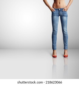 Woman With Ideal Body In Skinny Jeans