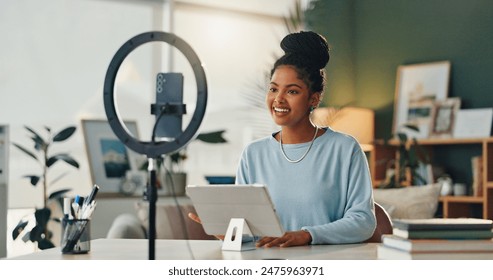 Woman, influencer and house with smartphone for social media or online vlog and live streaming. Girl, content creator and podcast as university student for educational talk and motivation for gen z - Powered by Shutterstock