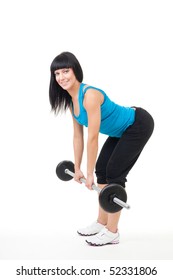 Woman Instructor Show Dead Lift Exercise With Free Weight
