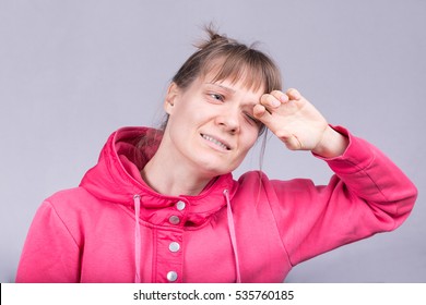 Woman With Itchy Eyes Suffering From Allergy 