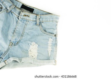 Woman Jean Shorts On White Background