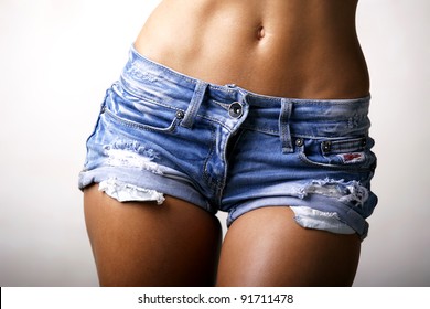 Woman in jeans texas shorts