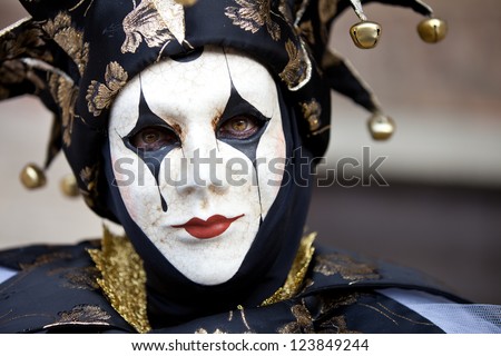 Woman as a Jester in Venice Italy at Carnival in February