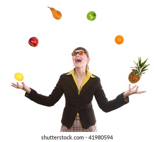 Woman Juggling Fruit