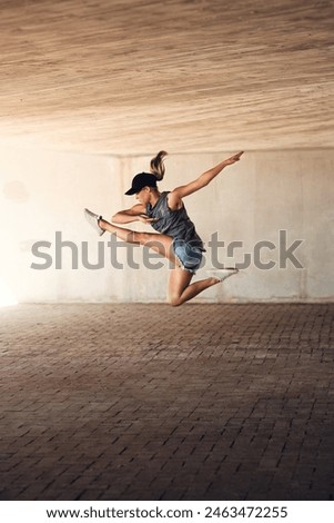 Similar – Unrecognizable women jumping over garden fence background