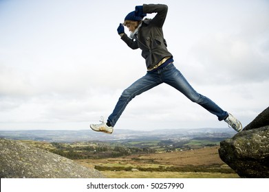Woman Jumping In Mid Air