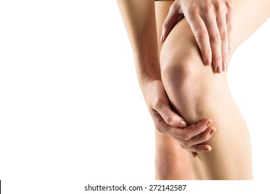 Woman With Knee Injury On White Background