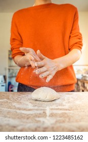 Woman Kneeding Dough