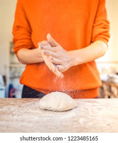 Woman Kneeding Dough