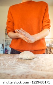 Woman Kneeding Dough