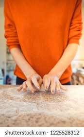 Woman Kneeding Dough