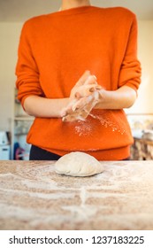 Woman Kneeding Dough