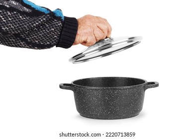 Woman With Large Closed Saucepan Isolated 