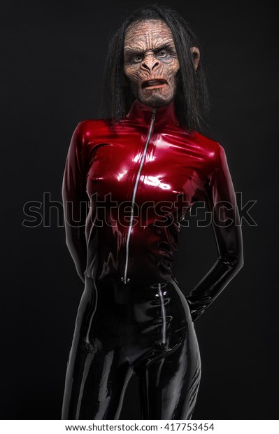 Download Woman Latex Clothes Ape Mask On Stock Photo Edit Now 417753454 Yellowimages Mockups