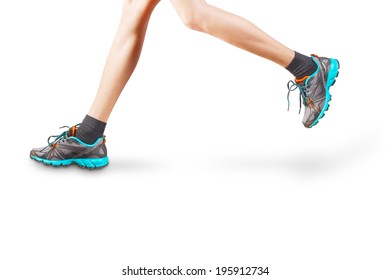 Woman Legs Running Isolated On White Background