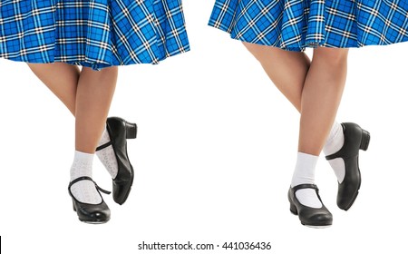 Woman legs in shoes for Scottish dance isolated