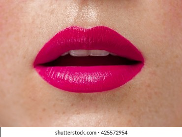 Woman Lips Close Up Pink Lipstick