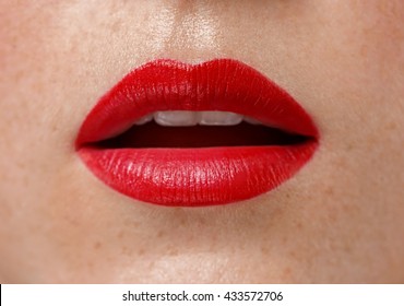 Woman Lips Close Up Red Lipstick