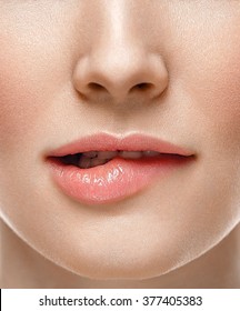 Woman Lips Mouth Biting Lip 