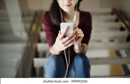 Woman Listening Music Media Entertainment Relaxation Concept - Powered by Shutterstock