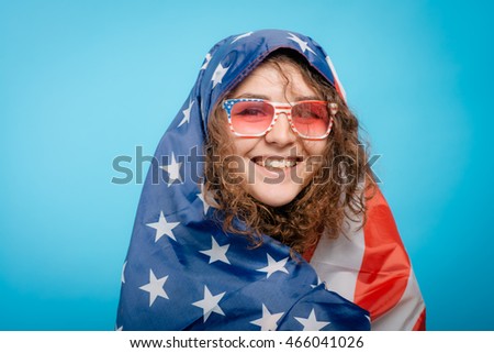 Woman listening national anthem. Patriot.