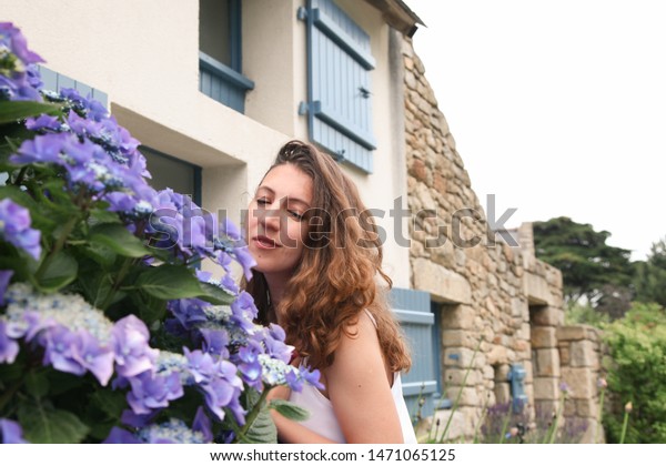 Woman Long Dark Hair Wearing White Stock Photo Edit Now 1471065125