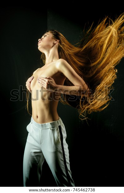 Woman Long Healthy Hair Naked Chest Stock Photo Edit Now 745462738