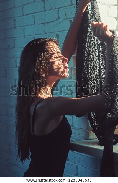 Woman Long Wet Oily Hair Woman Stock Photo Edit Now 1285045633