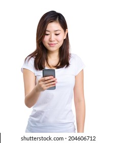 Woman look at mobile phone - Shutterstock ID 204606712