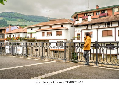 Woman Look The Old Basque Houses In Orozko