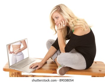 A Woman Looking At Her Laptop Envy Of The Woman's Body.