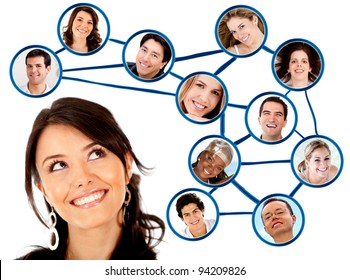 Woman looking to her social network  - isolated over a white background - Shutterstock ID 94209826