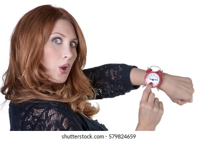 Woman Looking At Her Watch Running Late