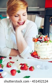 Woman Looking Naked Cake Displayed Stock Photo Shutterstock