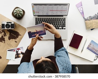 Woman Looking Photos Hands Travel Map Concept