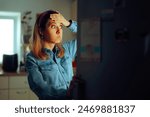 
Woman looking Puzzled into the Frige Wondering What to Eat 
Girl checking the refrigerator remembering she forgot to buy something 
