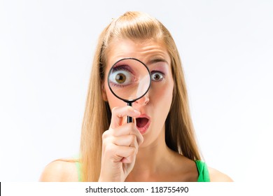 Woman Looking Through Magnifying Glass Loupe Stock Photo Shutterstock
