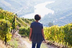 Woman Looking Vale Do  Douro Valley  In Portugal , Europe , World Heritage Site , Focus In Foreground