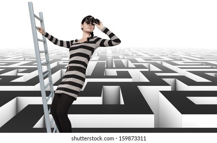 Woman Is Looking For A Way Out The Labyrinth