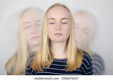 Woman loses consciousness and falls down due to dizziness and disturbance of the vestibular apparatus. Severe headache and migraine. Concept of helping people suffering from migraines and dizziness