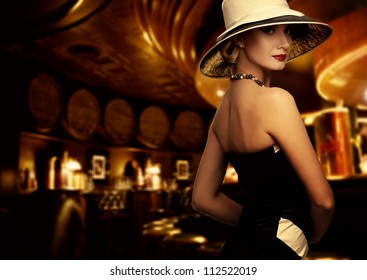 Woman in luxury club interior