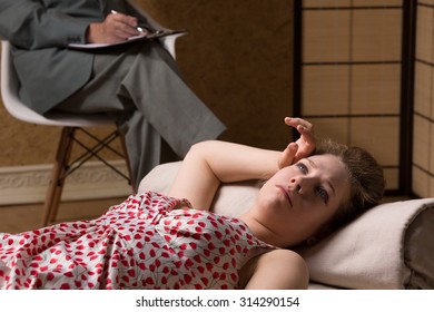 Woman Lying On The Couch During Psychoanalysis