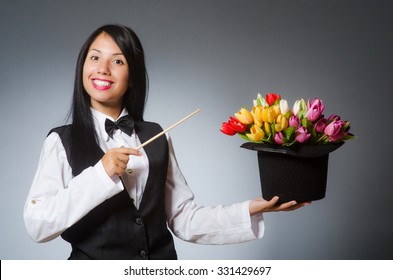 Woman Magician In Funny Concept