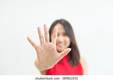 woman make hand stop with five finger