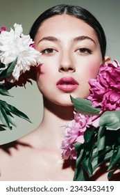 woman make-up blush portrait model flower girl beauty face lip pink